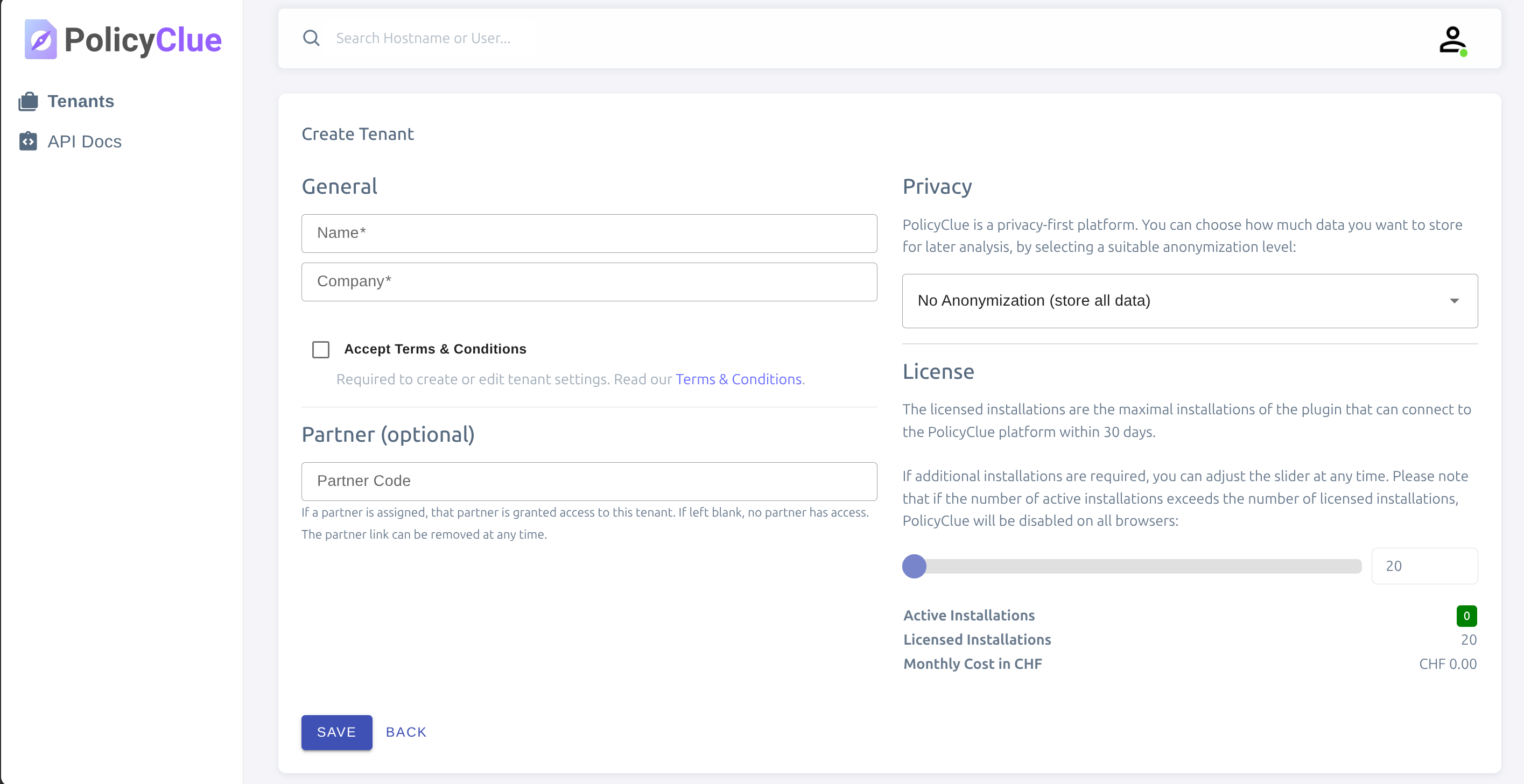 Create tenant